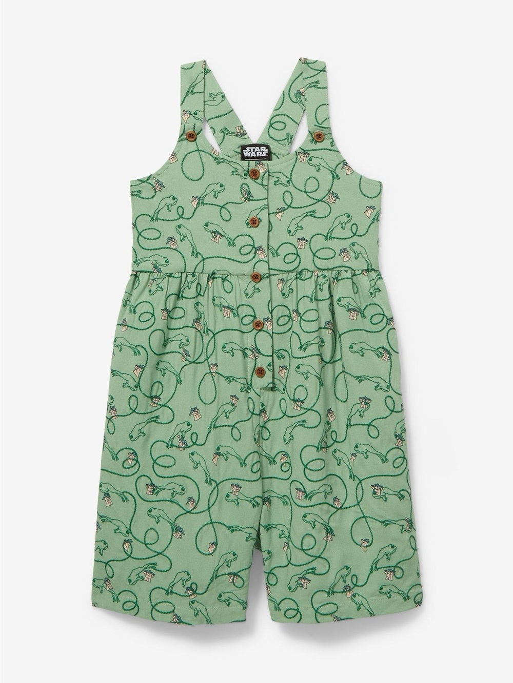 Star Wars Girls' Green Printed Pajama Romper with Character Motif